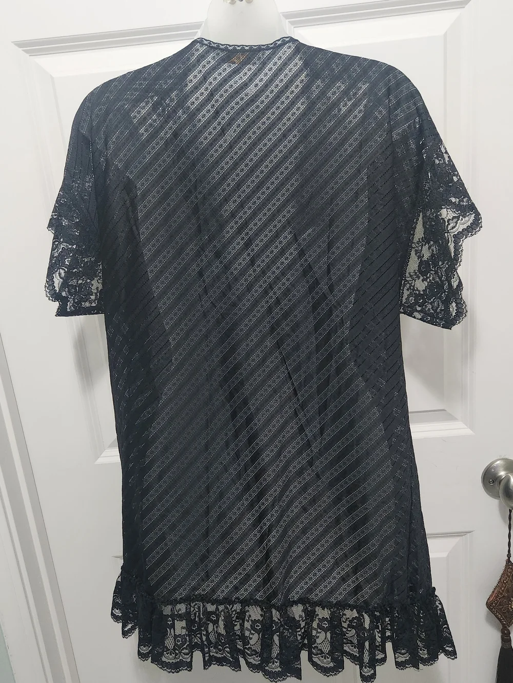 Elegant Black Lace Kimono Robe with Tie-Front